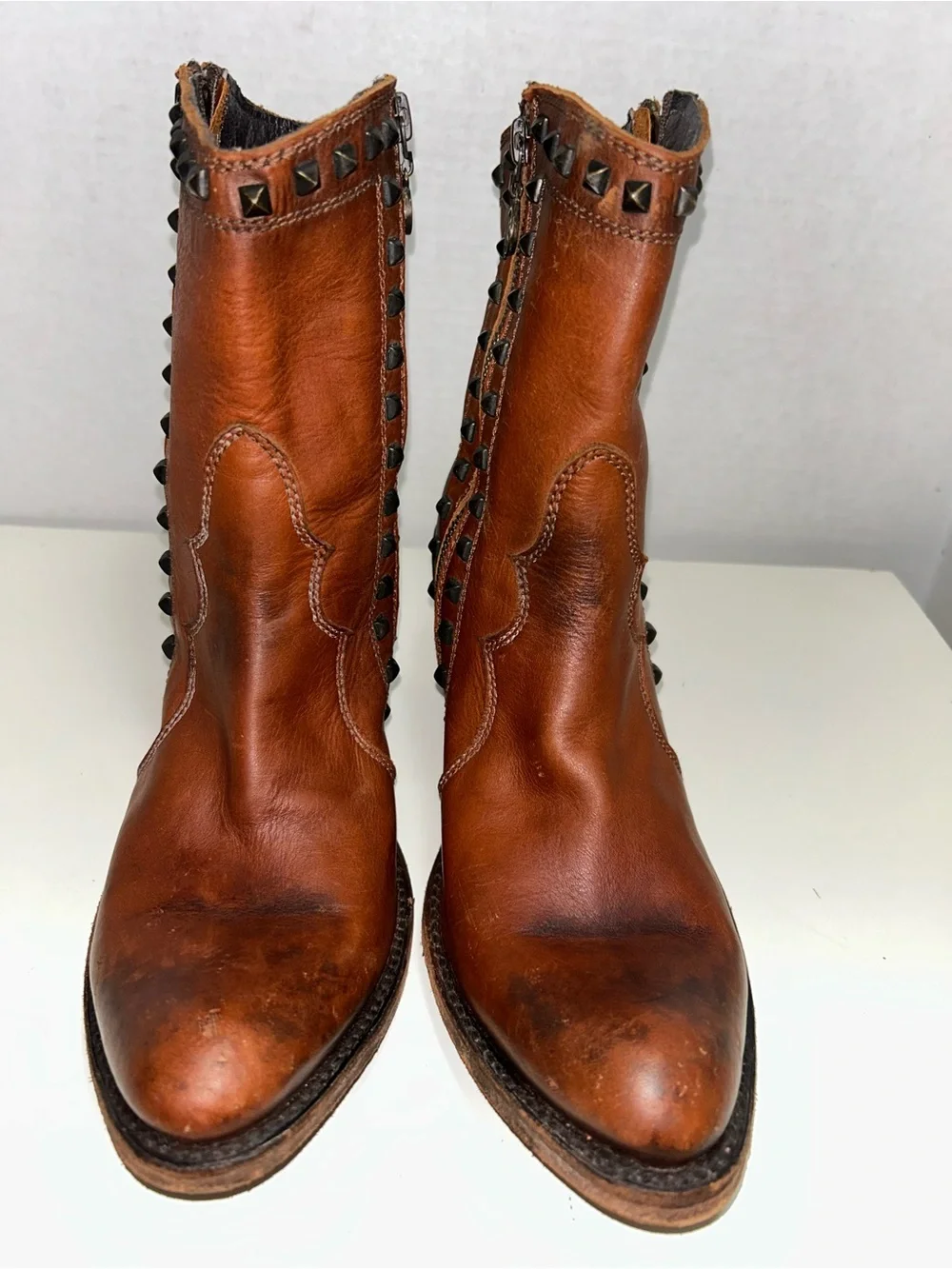 Liberty Black Delano Cotto Brown Distressed Leather Studded Western Cowboy Boot
